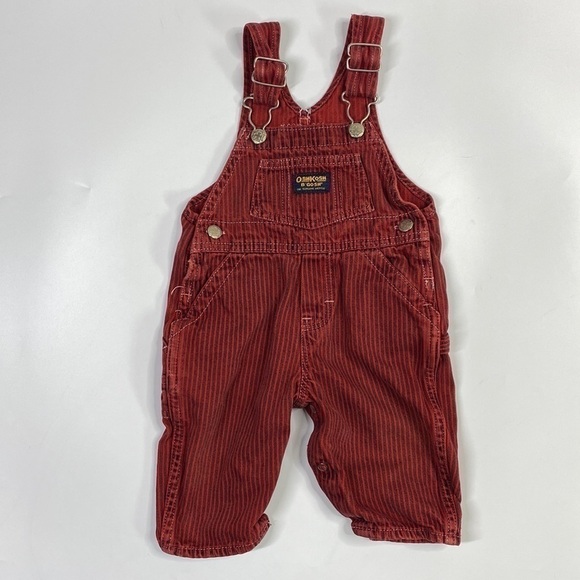 Vintage OshKosh B'Gosh Conductor Red Railroad Overalls Boys 6-9 Months - Picture 1 of 6